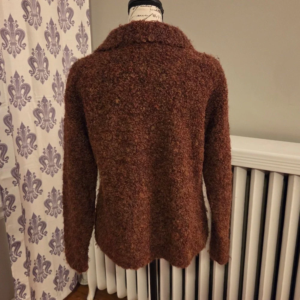 Tabask Handknit Alpaca + Wool Sweater, Cinnamon Brown Bouclé, Made in Peru Sz S - Picture 4 of 11
